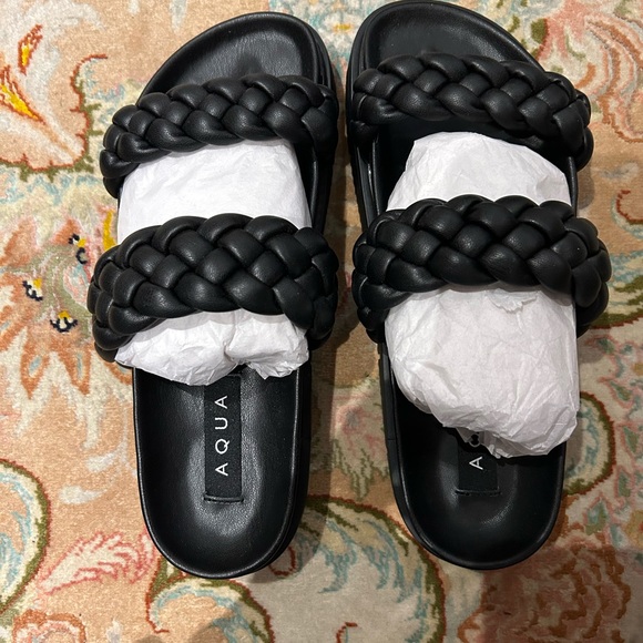 Aqua Black Braided Lug Sole Round Toe Slip On Slide Sandals size 8 - Picture 3 of 4